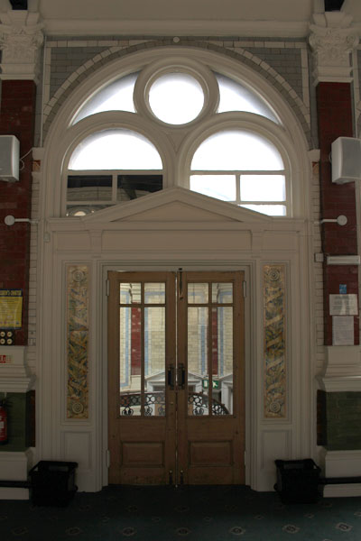 Doors to Channing hall from top of the spiral staircase.